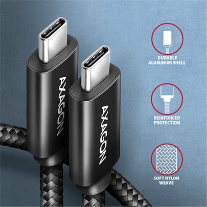 Cable USB AXAGON BUCM2-CM10AB, CHARGE cable USB-C  -  USB-C, 1m, Hi-Speed ​​??USB, PD 240W 5A, ALU, braided, black