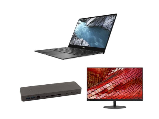 Silver | Notebook Dell XPS 13 9380 (8GB) + Fujitsu Thunderbolt 4 Port Replikator with 170W adapter FPCPR401BP + Lenovo ThinkVision T27i-10 27" IPS Monitor
