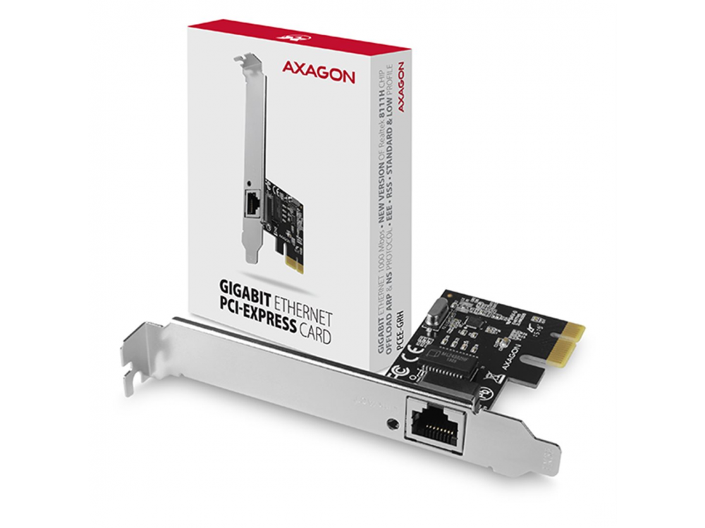 PCI express card AXAGON PCEE-GRH, PCIe Network Card - 1x Gigabit Ethernet port (RJ-45), Realtek, With LP adapter